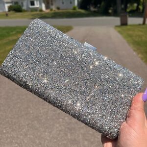 Silver Crystal Purse with Crystals on Front and Back & two detachable chains